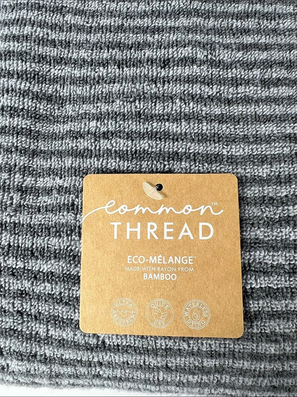 Common Thread Bath Towels Bamboo Eco-Mélange Gray Striped Soft Set of 2 NEW